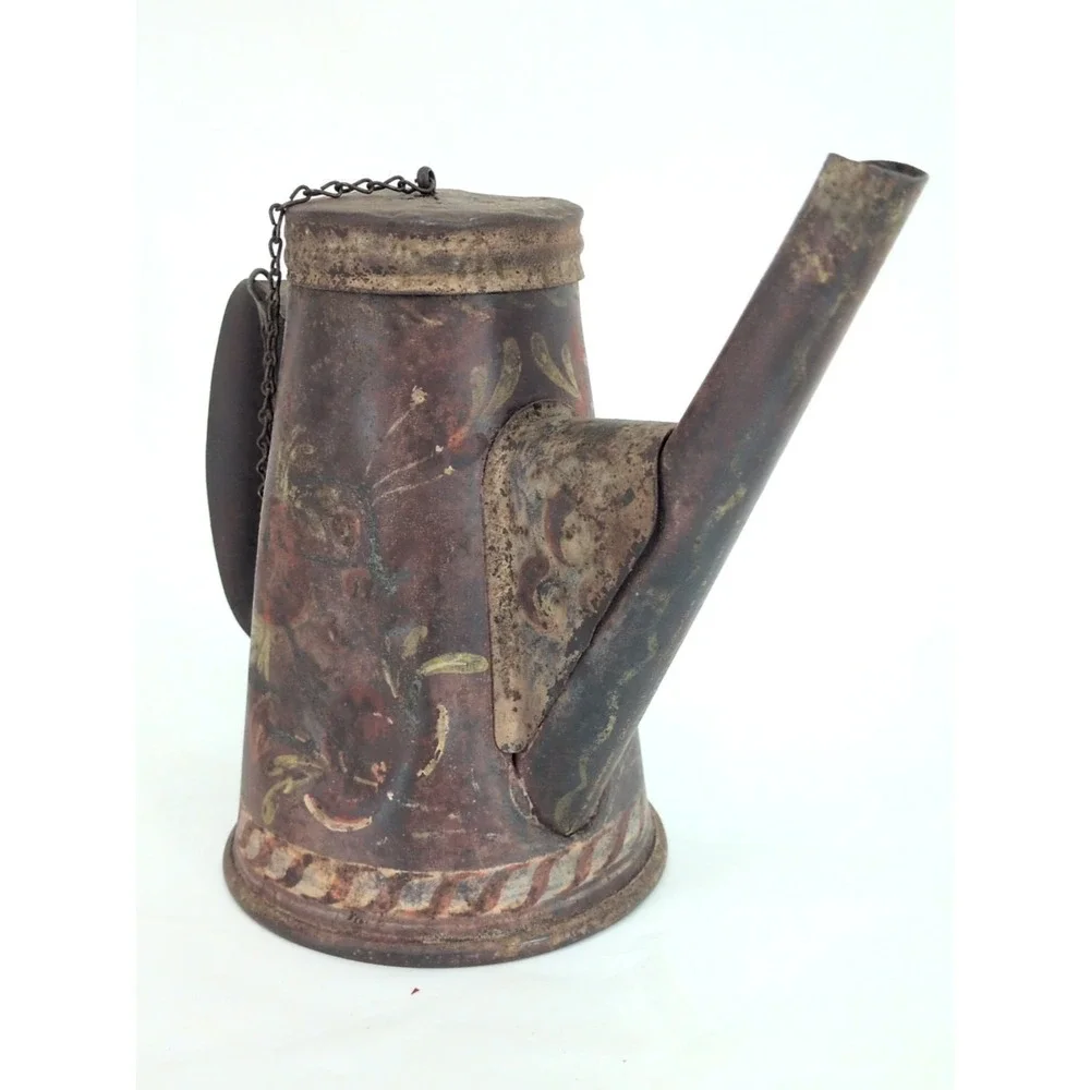 Antique Canadian Pacific Railroad Signal Oil Lamp Teapot Light Tole Painted Folk